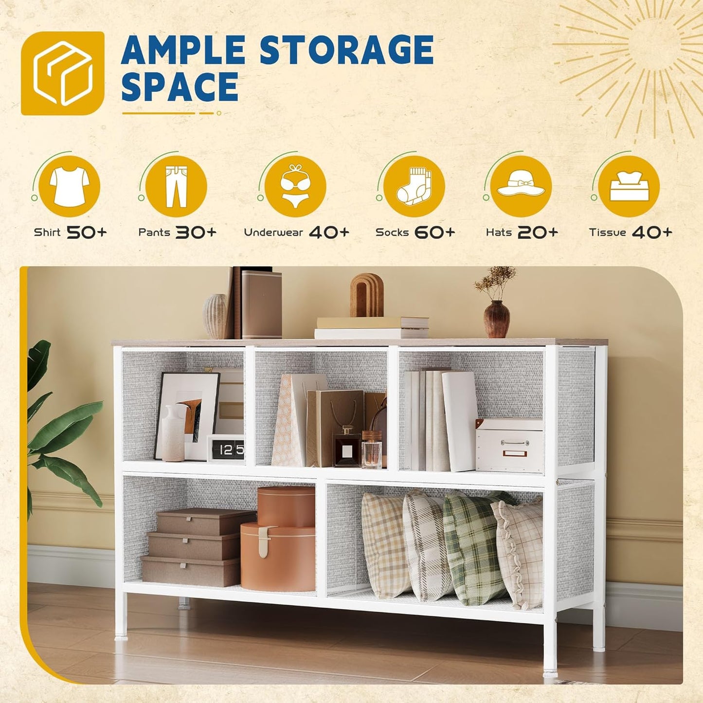 DWVO 5 Dresser for Bedroom, Storage Dresser with 5 Drawers, Wide Storage Tower, Chest of Drawers for Closet, Living Room
