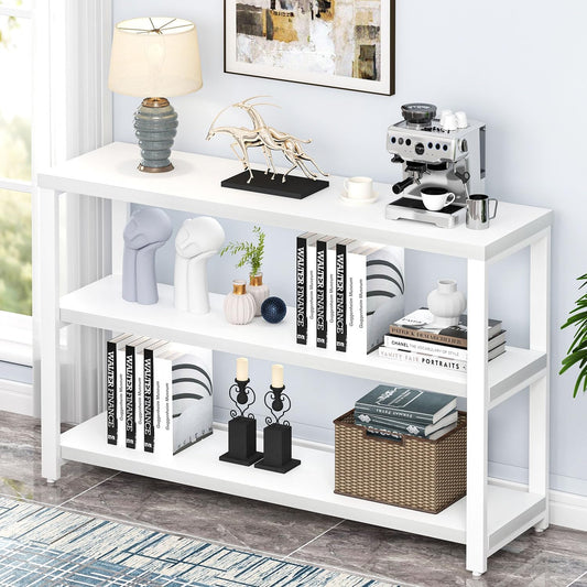EXCEFUR Modern Entryway Table, Sofa Console Tables for Living Room, 3 Tier Foyer Table for Hallway, Behind Couch (47 Inch, White)