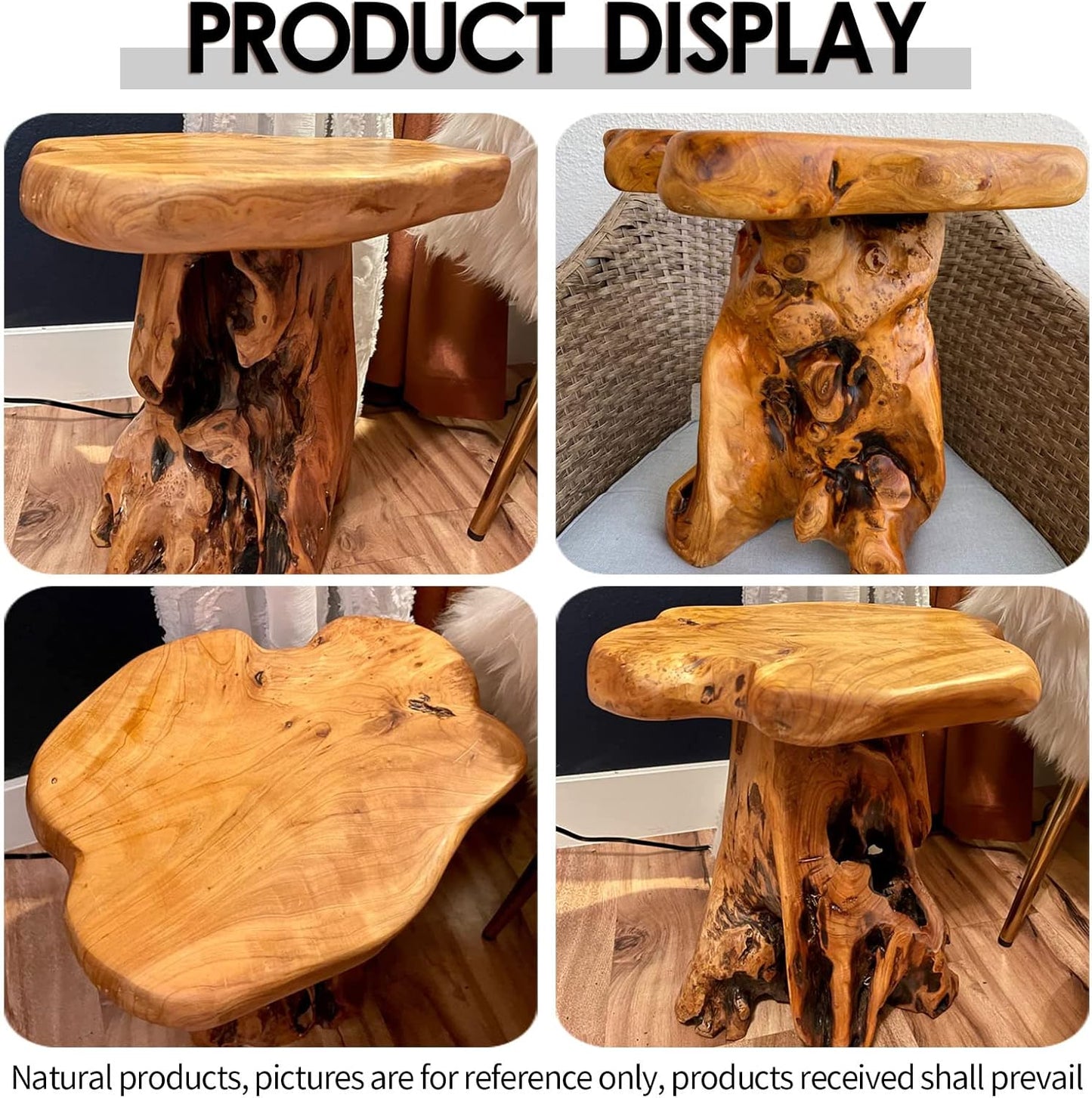 Small Side Table, Unique Design Live Edge Wood Stool, Freeform Natural Plant Stand for Garden, Yard, Living Room, Bedroom