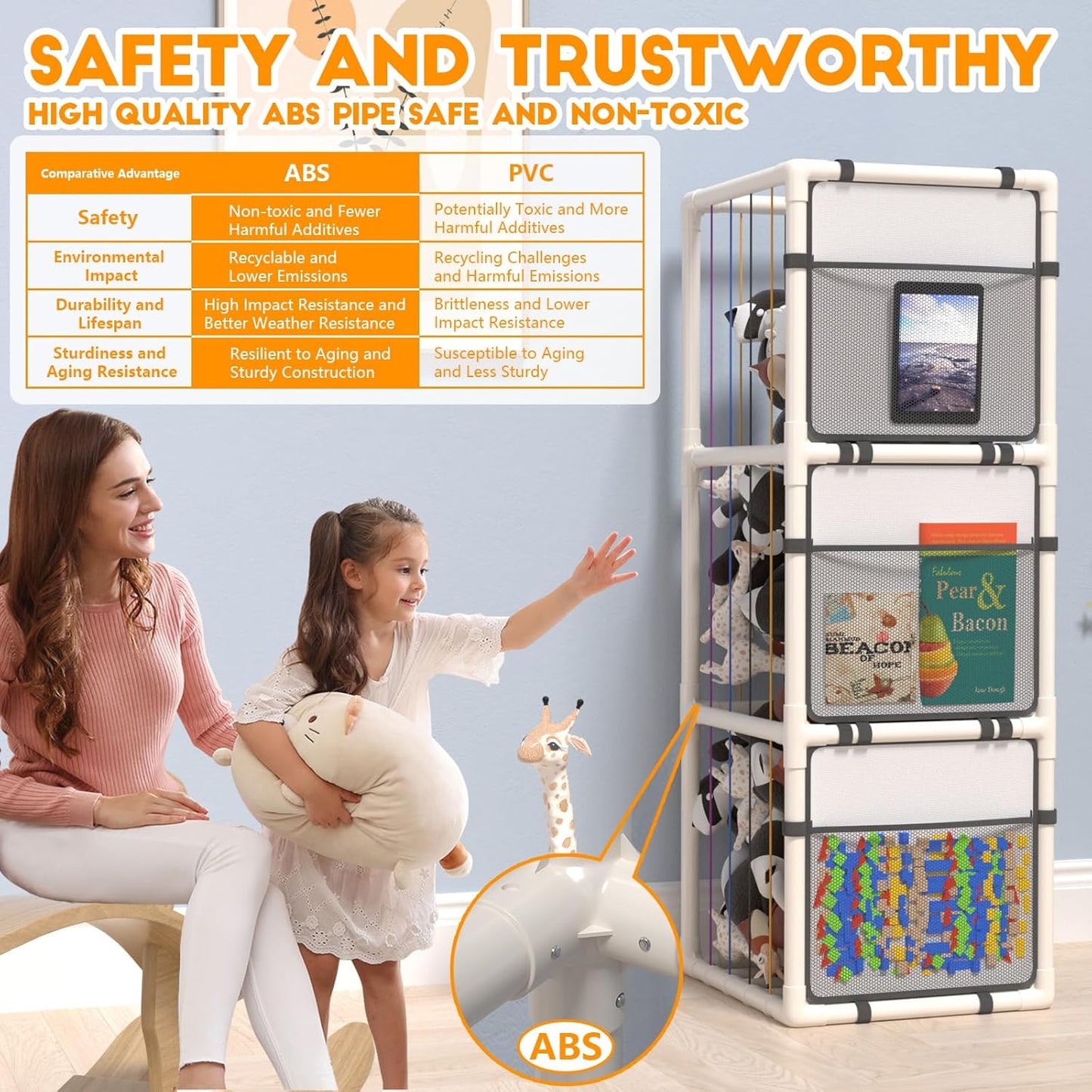 chinensis 2025 New Extra Large Stuffed Animal Storage Zoo-ABS Plushies Organizer with Colorful Bands and Limit Switches, Creative Display Shelf for Nursery, Playroom, Kid Room,Bedroom