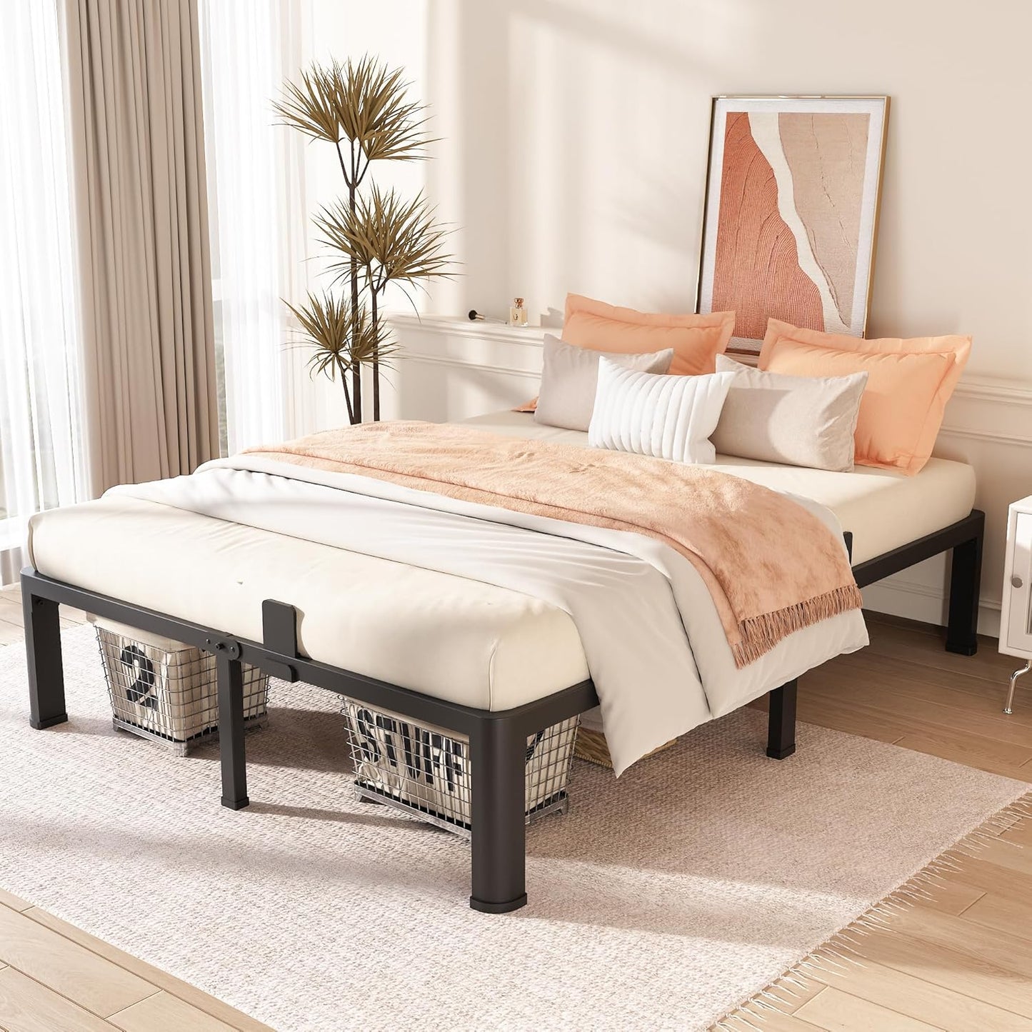 FUIOBYVV King Bed Frame with Round Corner Edge Legs, 14 Inch High 3500 lbs Heavy Duty Metal Platform Bed Frame King Size, No Box Spring Needed/Noise Free/Steel Slat Support/Non-Slip, Black