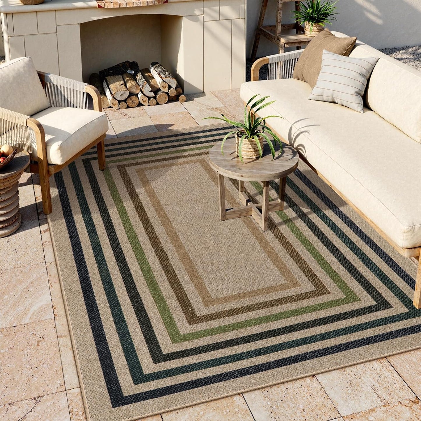 Lahome Modern Geometric Easy Jute Rug, Washable 5x7 Indoor Outdoor Rugs Farmhouse Large Dining Room Bedroom Carpet, Contemporary Non Slip Natural Throw Mat for Backyard Office RV