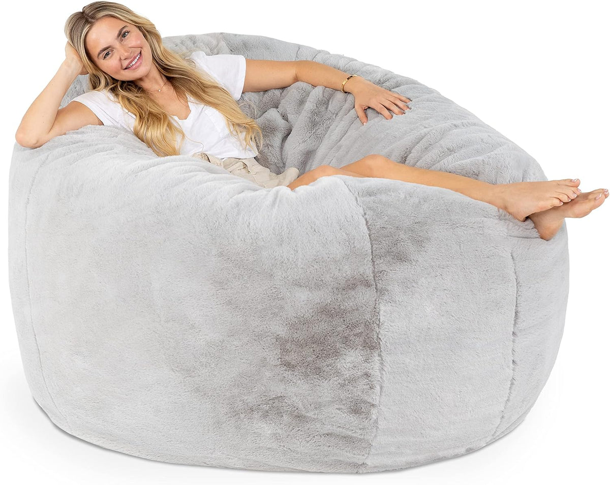 Jaxx 6 Foot Cocoon - 2-in-1 Convertible Bean Bag Bed & Large Bean Bag Chair for Adults, Silver Rabbit