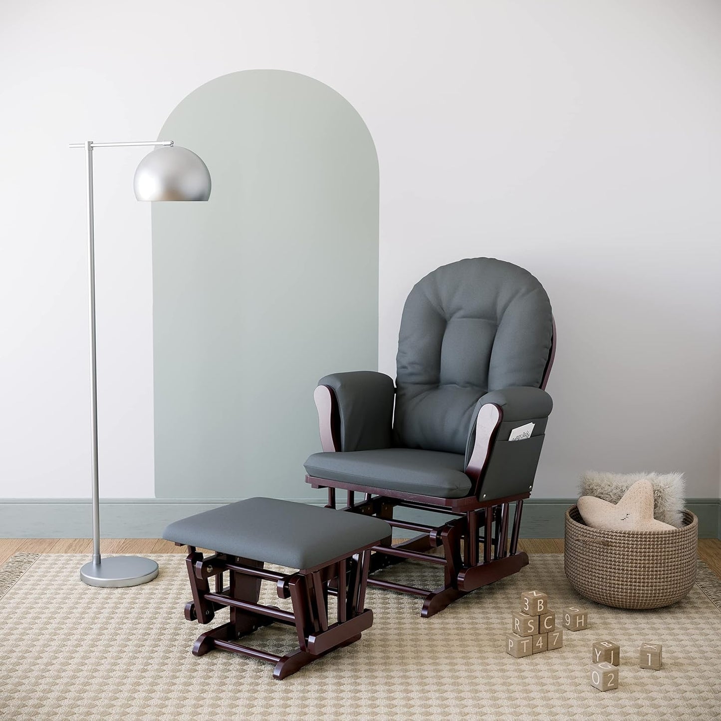 Storkcraft Premium Hoop Glider & Ottoman (Espresso/Gray) — GREENGUARD Gold Certified Nursery Glider, Solid Wood Craftsmanship, Smooth-Gliding Nursery Chair and Ottoman, Award-Winning