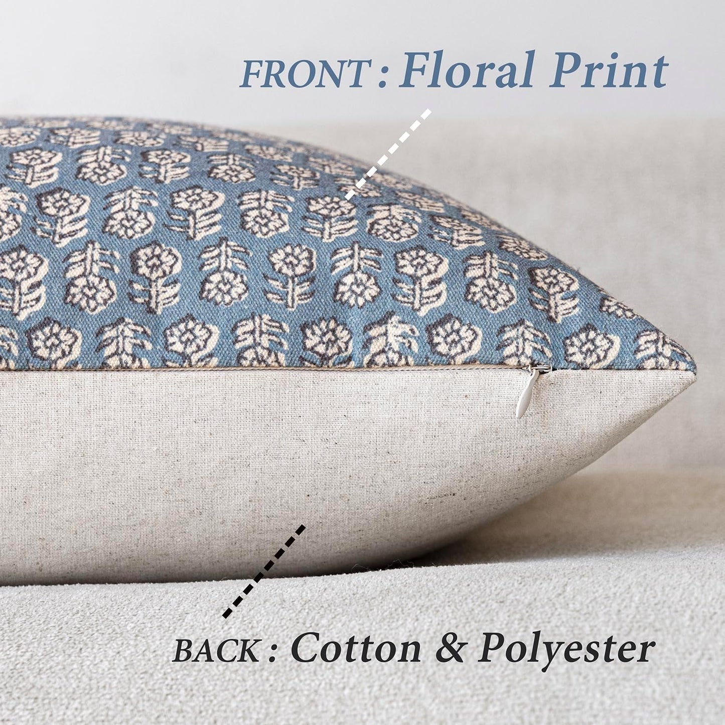 Foindtower Set of 2 Decorative Neutral Body Lumbar Throw Pillow Covers Vintage Accent Farmhouse Cushion Covers Floral Home Decor for Sofa Couch Chair Bedroom Living Room Outdoor,14×36 Inch,Dusty Blue
