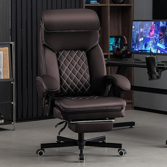 Big and Tall Gaming Chair 400lbs Heavy Duty Office Chair with Foot Rest & Lumbar Support, Ergonomic Wide Comfy Seated Cushion for for Gaming Room,Office Room, Brown