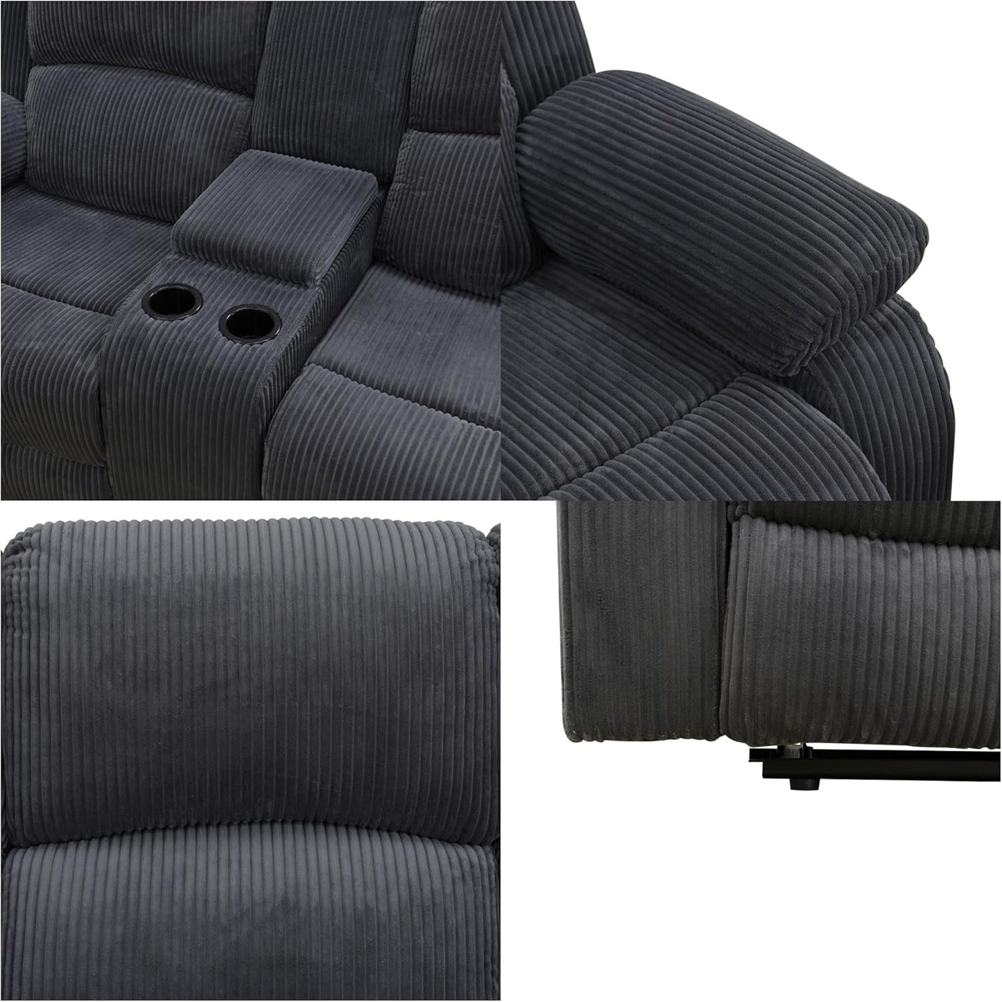 Loveseat Recliner Sofa, Reclining Loveseat Couch with Storage Console, Modern Comfy Home Theater Seating Power Recliner Chair with Cup Holders for Living Room Furniture Sets, Grey