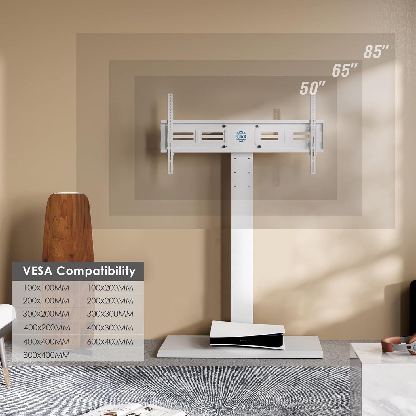 FITUEYES Iron Base Universal Floor TV Stand with Swivel Mount Space Saving for 50-85 Inch LED LCD OLED Plasma Flat Panel or Curved Screen TVs