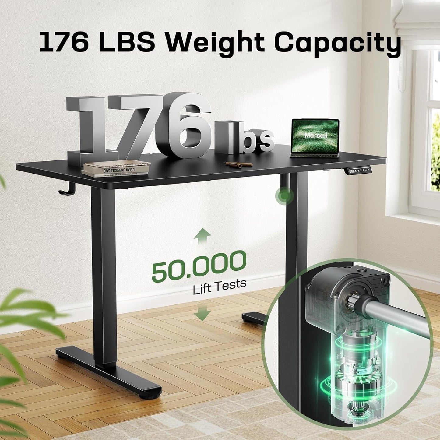 Marsail Electric Standing Desk with One-Piece Desktop,48 x 30 inch Height Adjustable Office Gaming Computer Desk with Deeper Tabletop,Home Office Stand up Desk with 4 Memory Presets, Desk for Bedroom