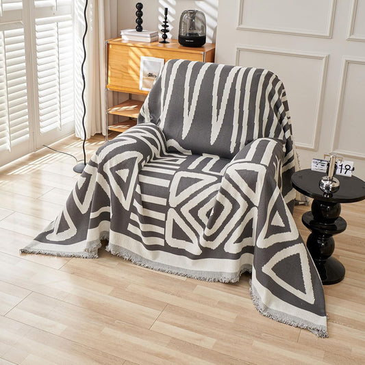 HANDONTIME Reversible Sofa Cover Boho Geometric Couch Cover for Dogs Dark Grey Couches Covers Washable Chenille Couch Covers for 3 Cushion Couch Pet Friendly Furniture Protector for Pets, 59" X71"