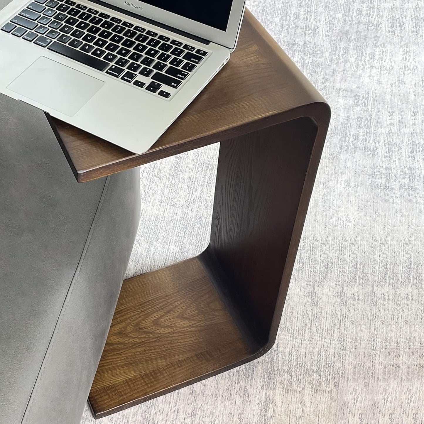 COZYMATIC Carlisha C-Shaped End Table Sofa Table Coffee Table Solid Wood Frame for Living Room Side Table for Bedroom, Walnut Brown