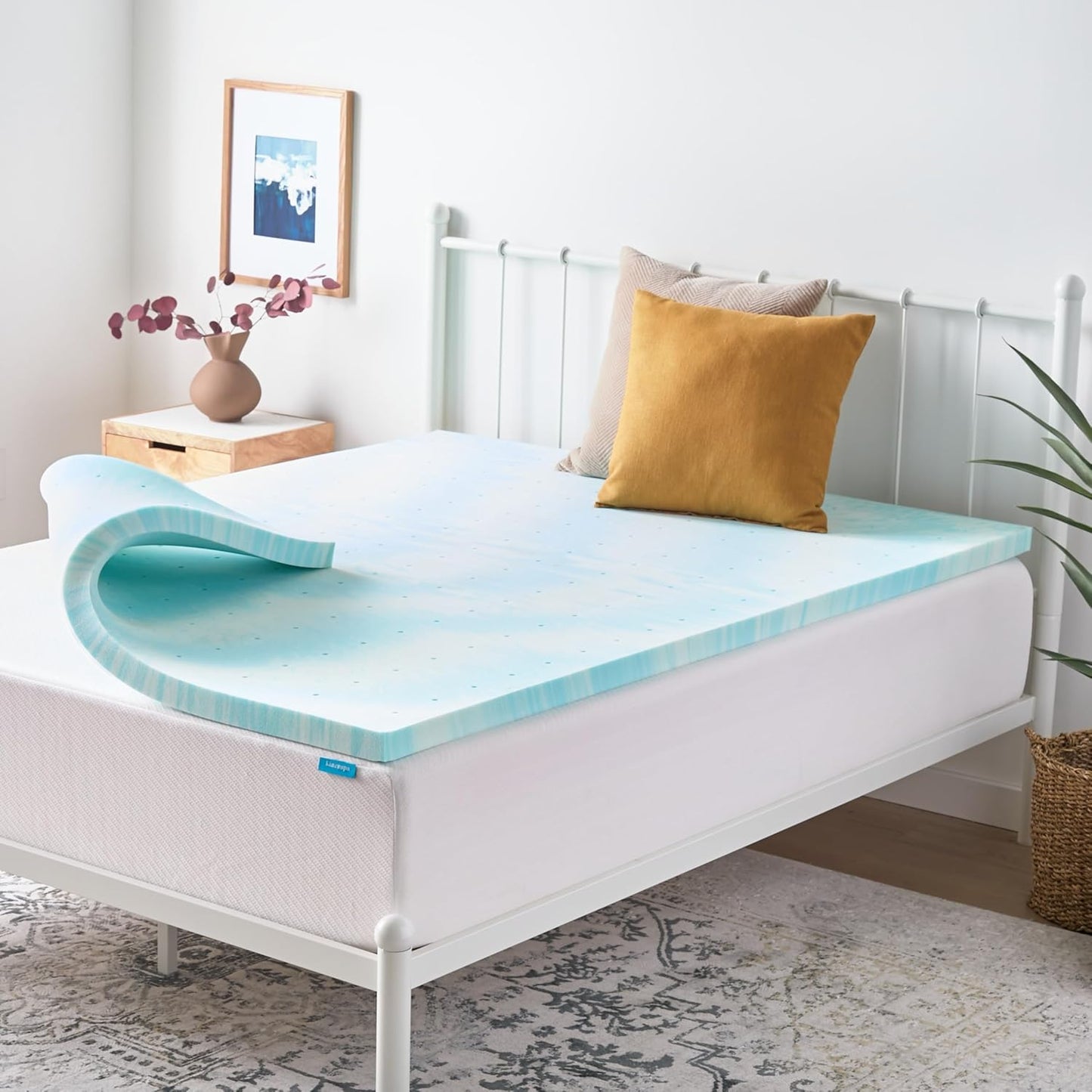 Linenspa 2 Inch Gel Swirl Memory Foam Mattress Topper – Cooling Gel Infused – Pressure Relieving Bed Topper - Mattress Pad – CertiPUR Certified - California King Size