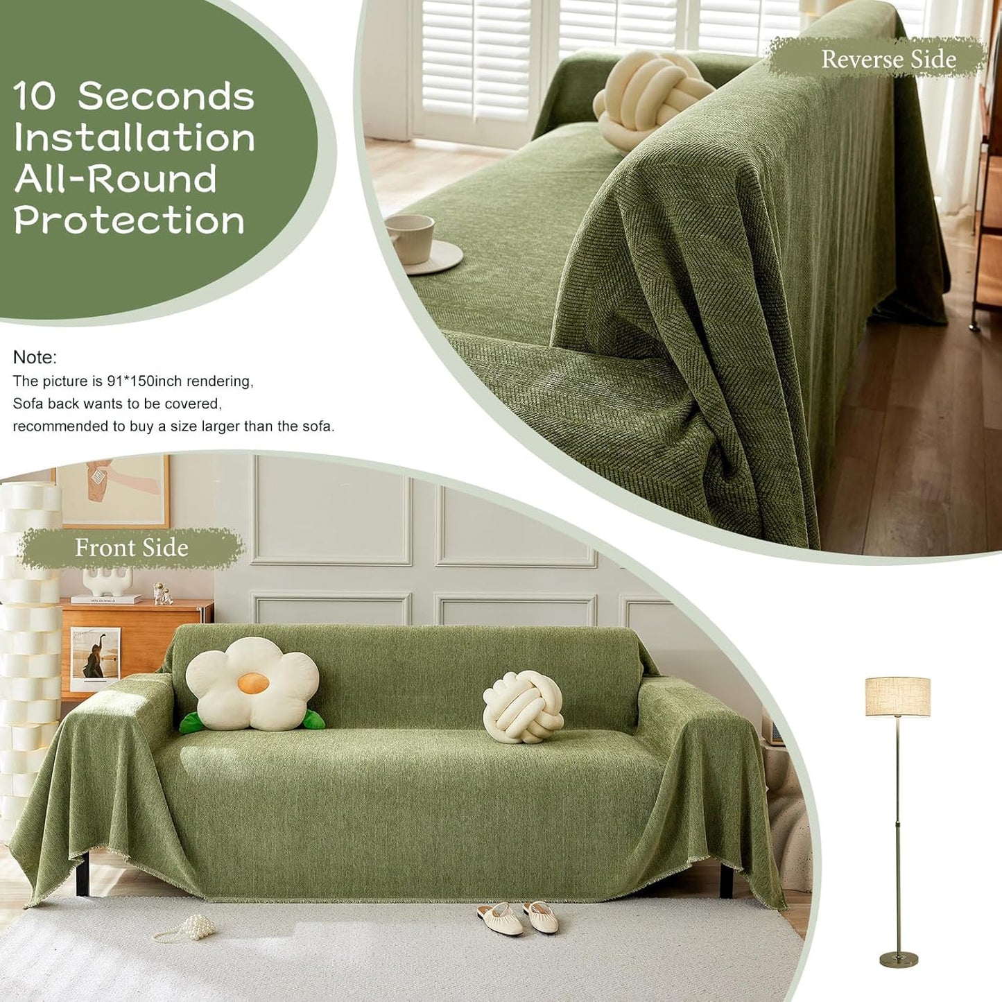 STACYPIK Christmas Matcha Green Sofa Cover Chenille Couch Covers Herringbone Sofa Covers for 2 Cushion Couch Thick Couch Covers Blanket Scratch Resistant Furniture Cover for Kids Dogs Decor-91X118IN