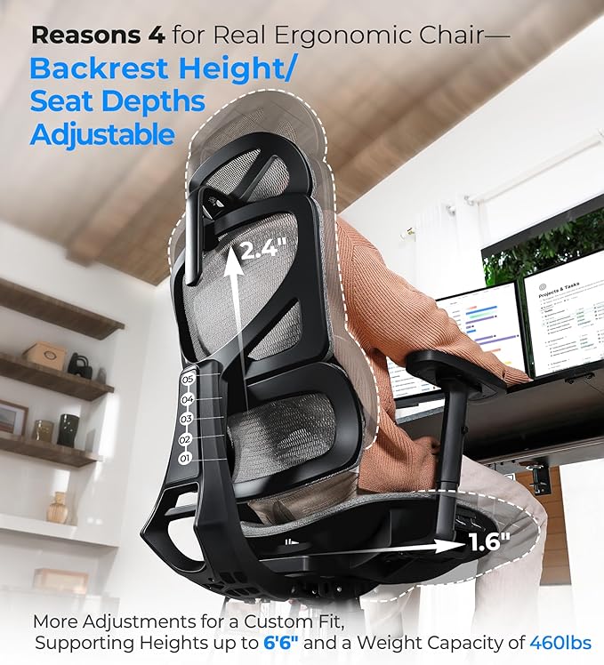 Ergonomic Office Chair - Big & Tall 6'6" Mesh Chair with Dynamic Lumbar Support, 4-in-1 Quick Adjust, 350lbs Capacity - BIFMA Certified Computer Chair for Home Office