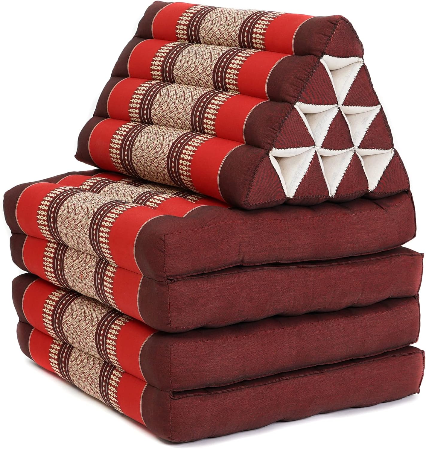 Leewadee 4-Fold Mat with Triangle Cushion – Firm TV Pillow, Foldable Mattress with Cushion Made of Eco-Friendly Kapok, 89 x 20 inches, red
