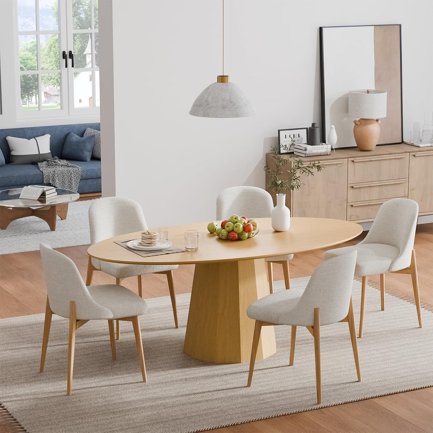 Casaphoria 67" Oval Dining Table, Modern Wood Kitchen Table with Cone Shaped Strip Polygonal Base for Living Room & Dining Room, Easy Assembly Farmhouse Furniture for 4-6, Oak