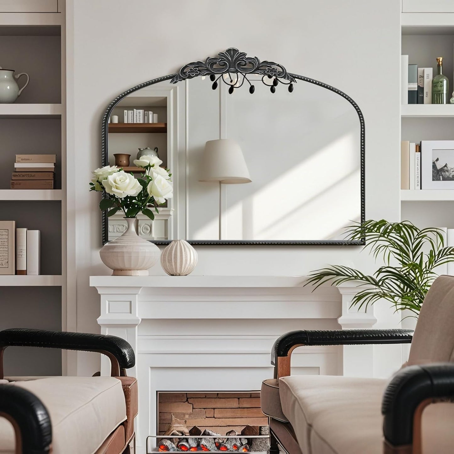 Micasso Black Large Vintage Mirror, 40"x 30" French Baroque Antique Arched Wall Mounted Mirror Decorative Ornate Entryway Mirror for Wall Decor, Living Room, Hallway