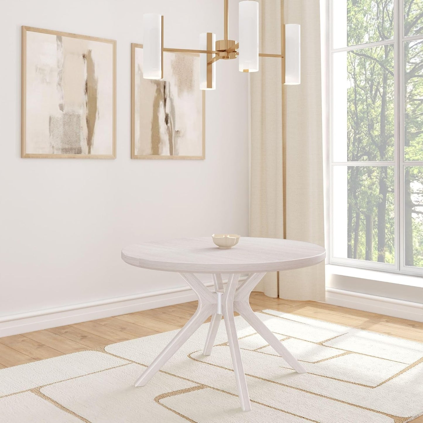 Plank+Beam Verso Round Dining Table, 47 Inch Solid Wood Kitchen & Dining Room Table, Minimalist Table for Dining Room, Kitchen Dinner Table, Coastal White