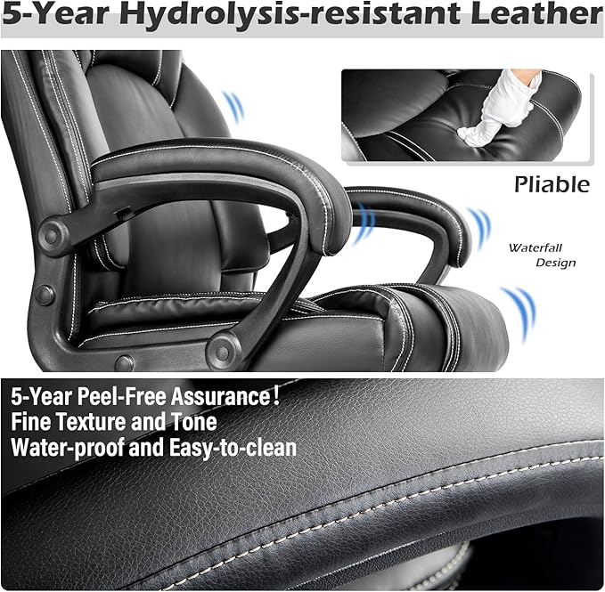 OUTFINE Office Chair Executive Office Chair Desk Chair Computer Chair with 5-Year hydrolysis-Resistant Leather Spring Cushion Ergonomic Support Tilting Function Upholstered in Bonded Leather Black