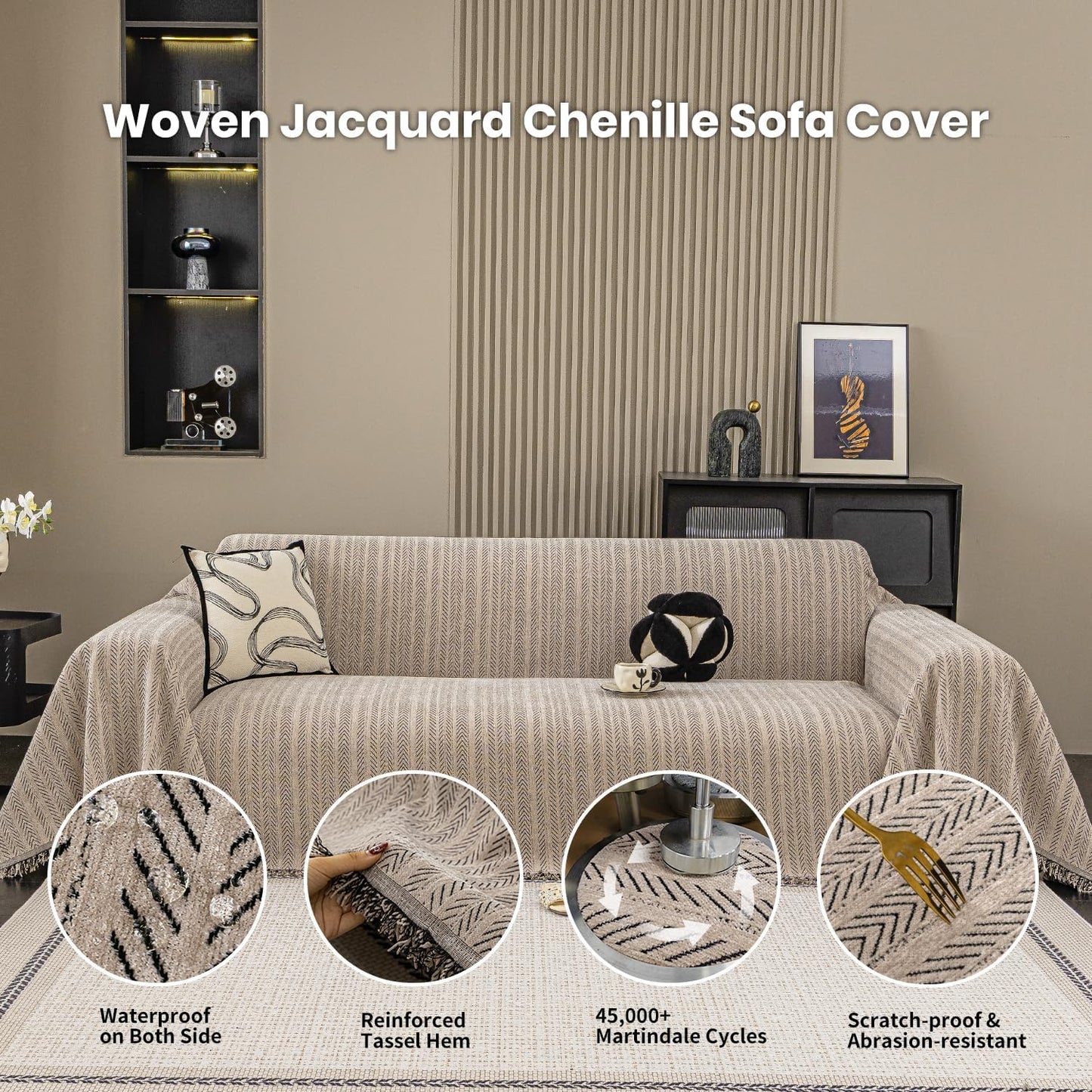 Nobildonna Sofa Cover Washable Soft Thicken Chenille Couch Cover with Tassel,Waterproof Sofa Slipcovers for 2 Cushion Couch,Loveseat,Futon Couch Furniture Protector Pet-Friendly,Brown 71"x102"