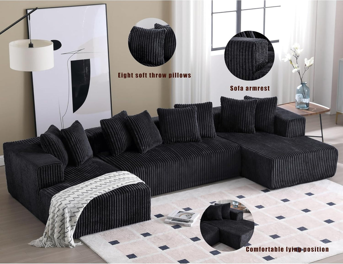 Eafurn Free Combination Cloud Boneless Modular Sectional Sofa with Chaise Lounge,Modern Minimalist Upholstered Couches, Oversized U Shaped Lounge Sofa Couch w/ 8 Pillows