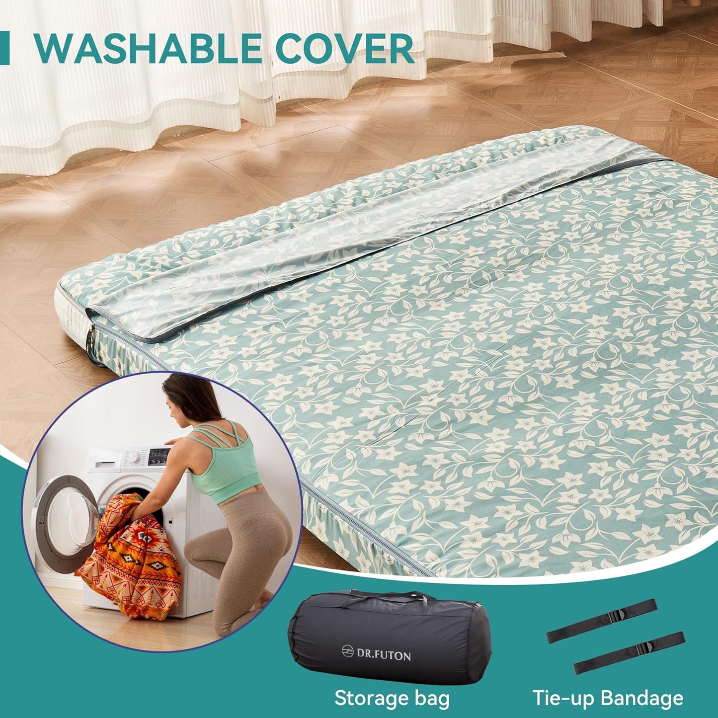 Dr.Futon Japanese Floor Futon Mattress Extra Thick Folding Roll Up Bed Topper Mat for Guest,Lounger and Tavel