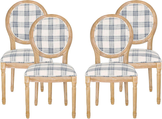 Christopher Knight Home Phinnaeus Dining Chair Set, Set of 4, Wood, Dark Blue Plaid + Light Beige + Natural