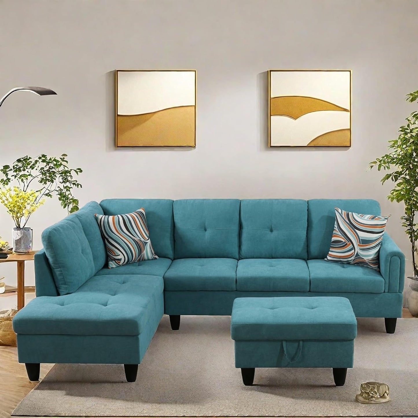 NAYSAYE Sectional Couch with Ottoman Storage, L Shaped Couch Sofa Furniture Sets, Modern Comfy Modular Comfy Sofa for Living Room Bedroom, Office and Apartment, Blue