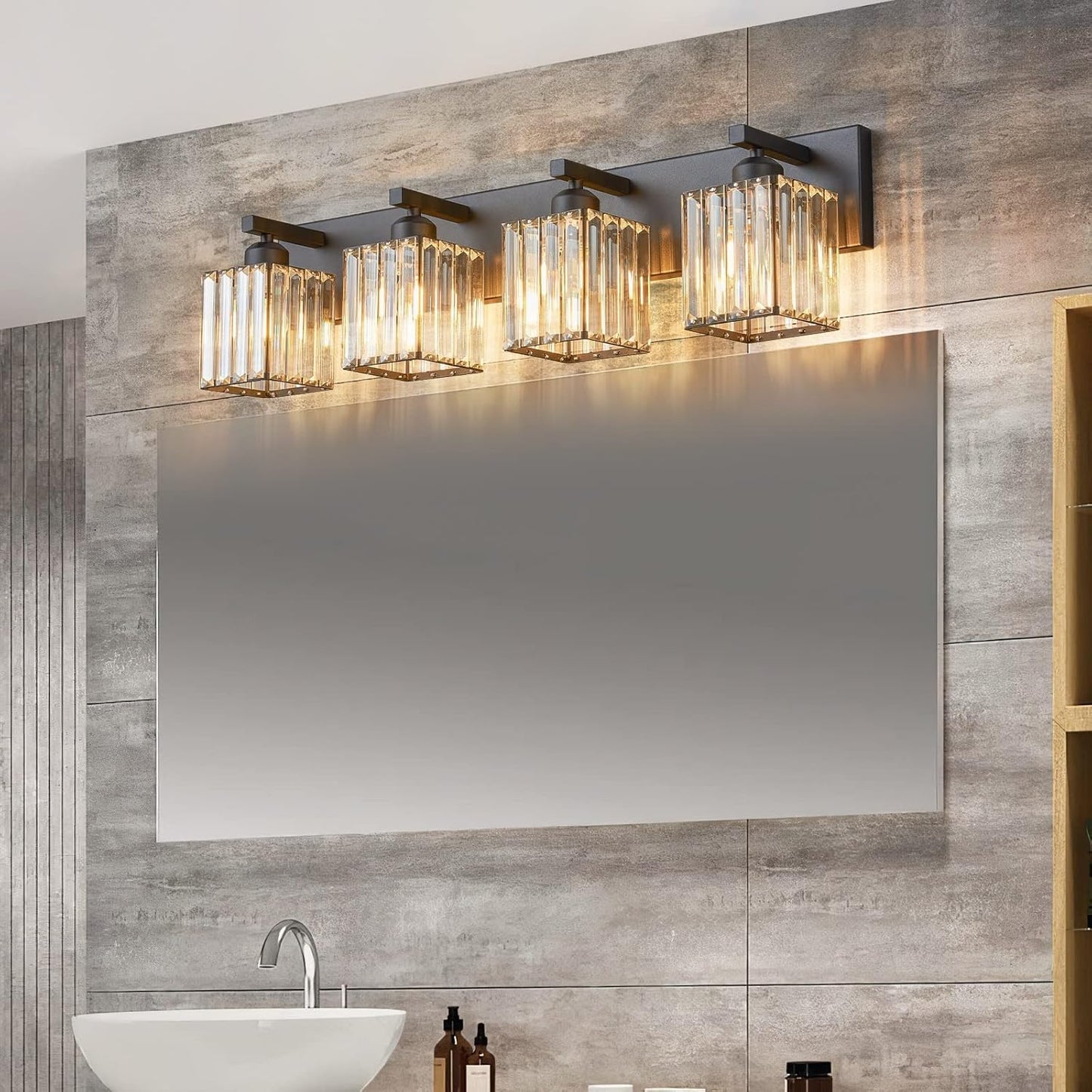 Modern 4-Light Black Crystal Bathroom Vanity Light Fixtures