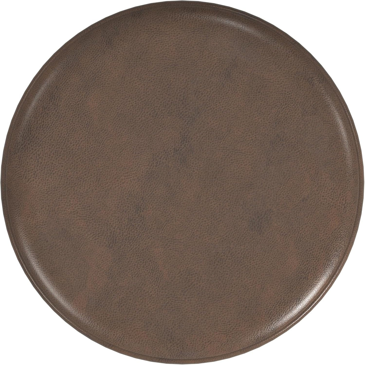 HomePop Upholstered Faux Leather Round Ottoman (No Lid, Seat Only) Home Décor | Round Pouf Foot Rest – Brown Faux Leather