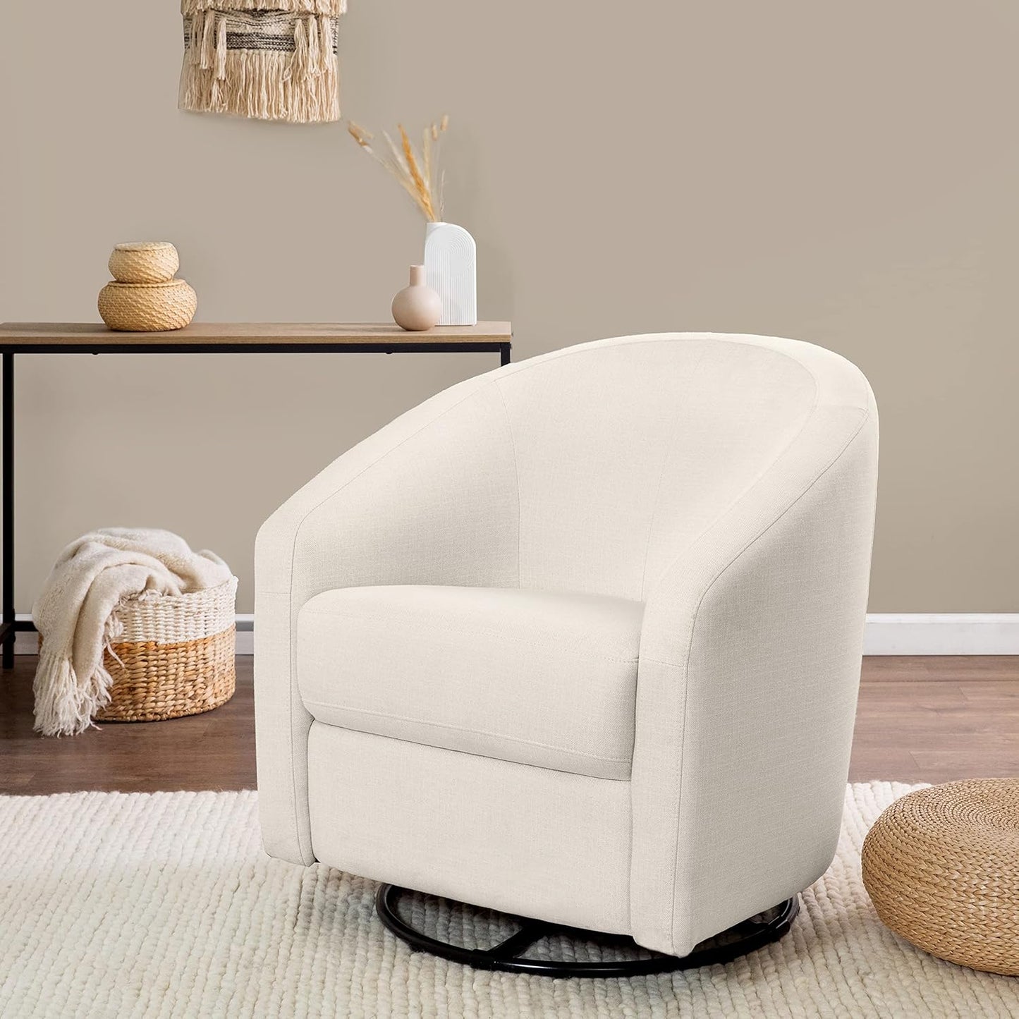 babyletto Madison Swivel Glider in Performance Natural Eco-Twill, Water Repellent & Stain Resistant, Greenguard Gold and CertiPUR-US Certified