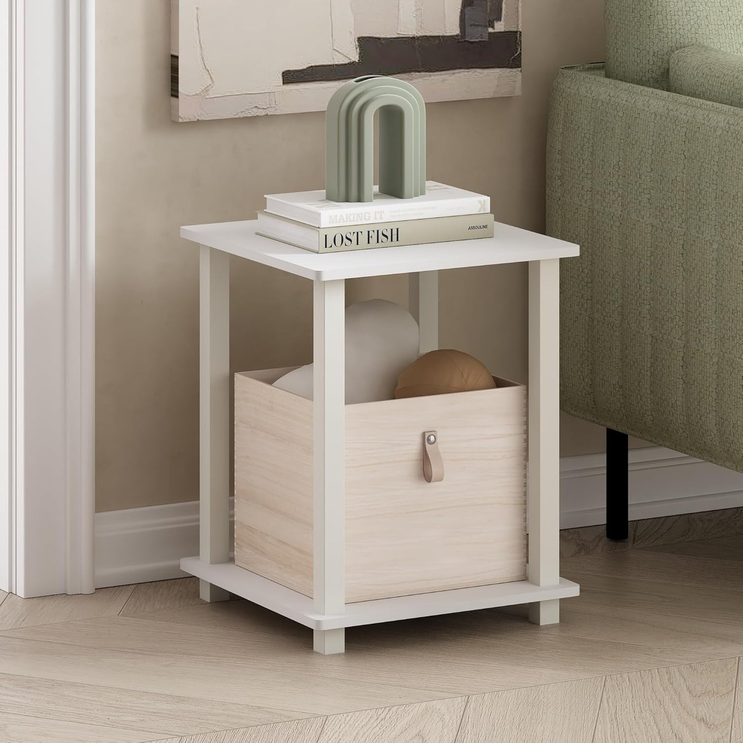 Furinno Simplistic End Table, Set of Two, White/White