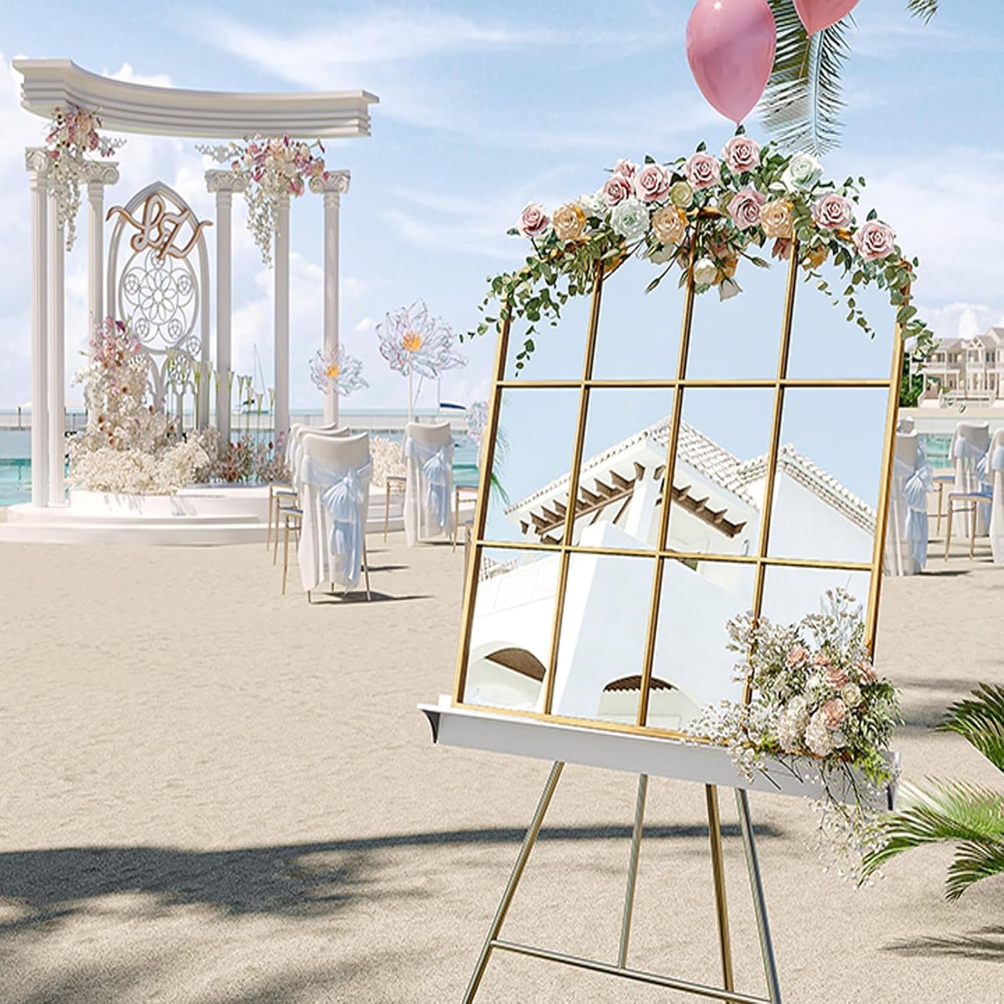 36" x 36" Farmhouse Arched Wall Mirror, Gold Window Pane Mirrors, Rustic Large Grid Mirror for Living Room, Bedroom, Hallway, Entryway