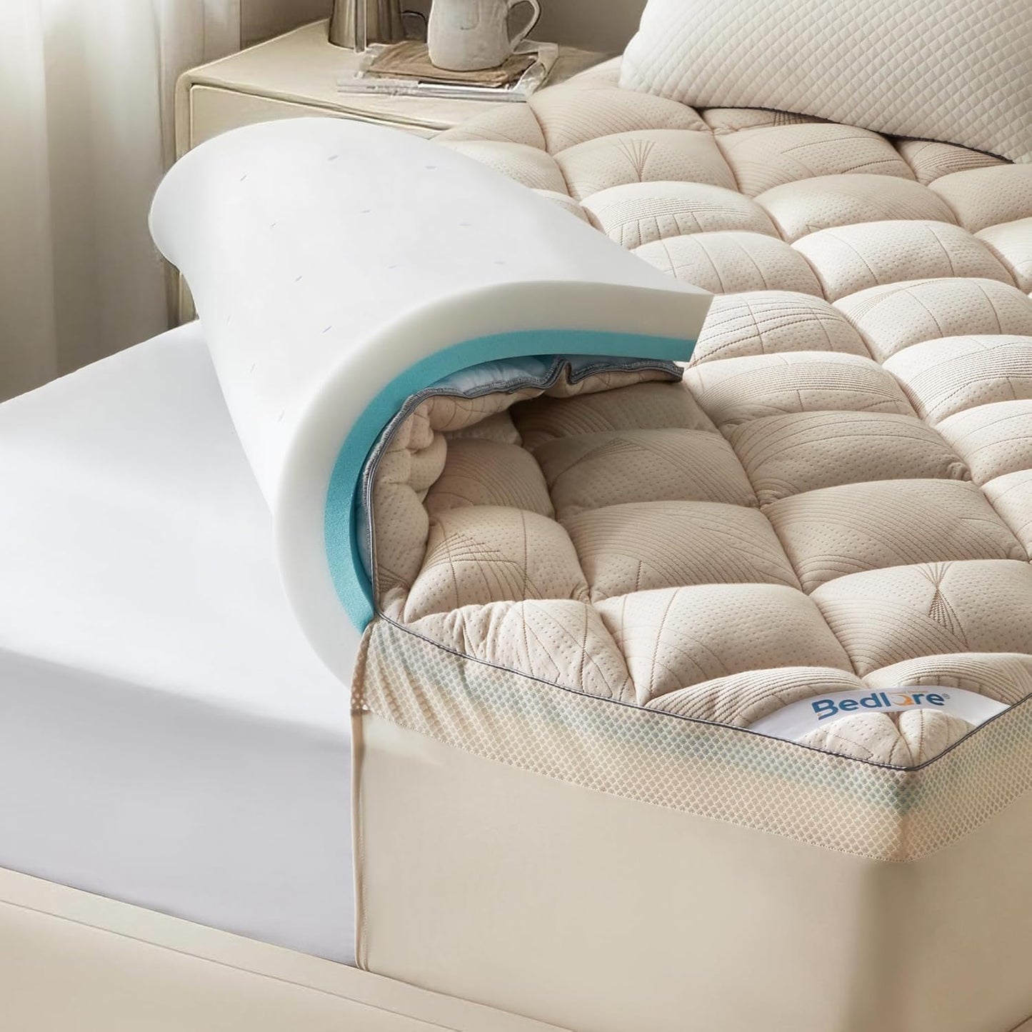Bedlore 4-Inch Twin Mattress Topper for Back Pain - Dual Layer Medium Support (2" Gel Memory Foam + 2" Cooling Fluffy Pillow Top Pad), Breathable & Pressure Relief (Beige)