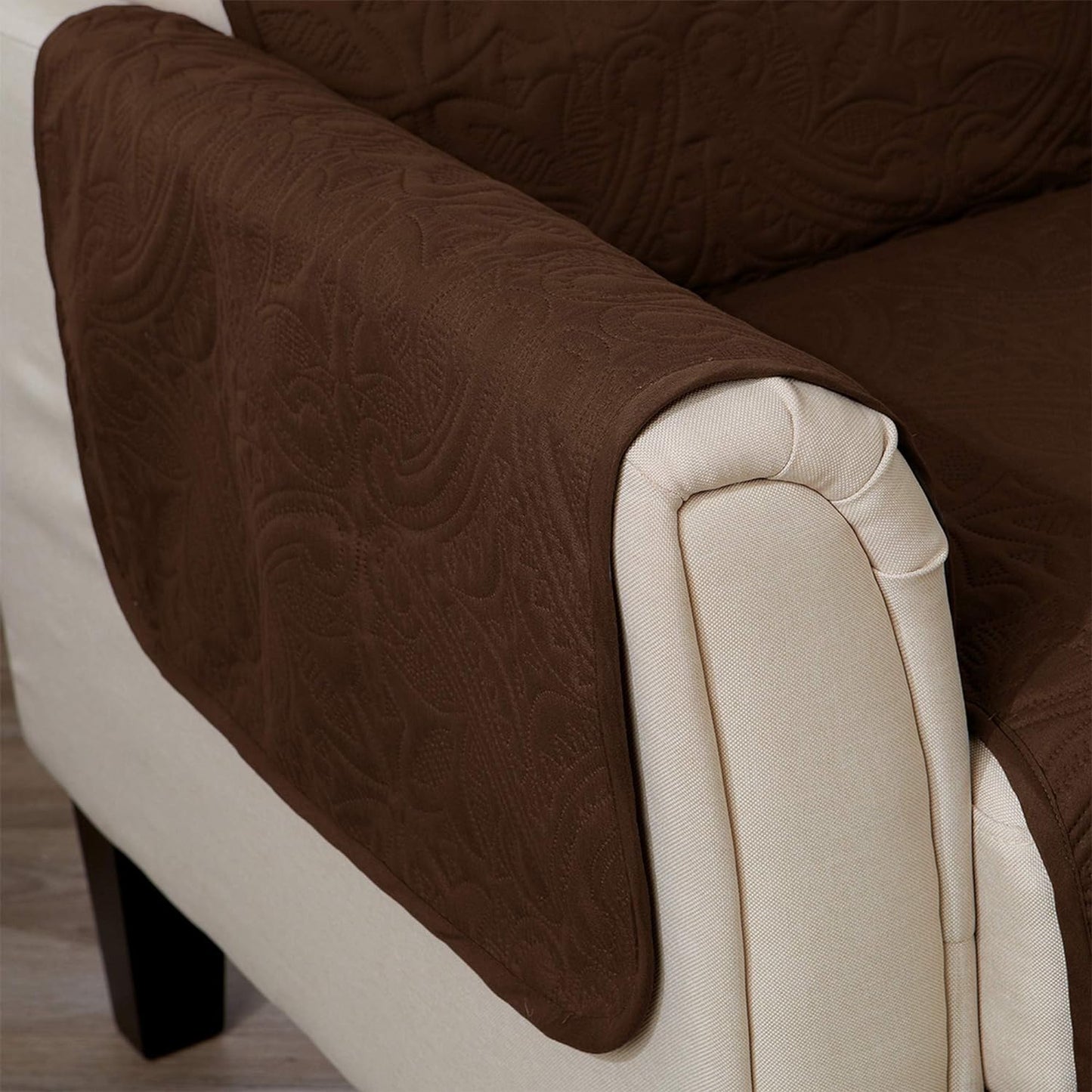 Great Bay Home Medallion Stitched Solid Furniture Protector Stain Resistant Durable Furniture Protector Elenor Collection (Chair, Chocolate/Taupe)
