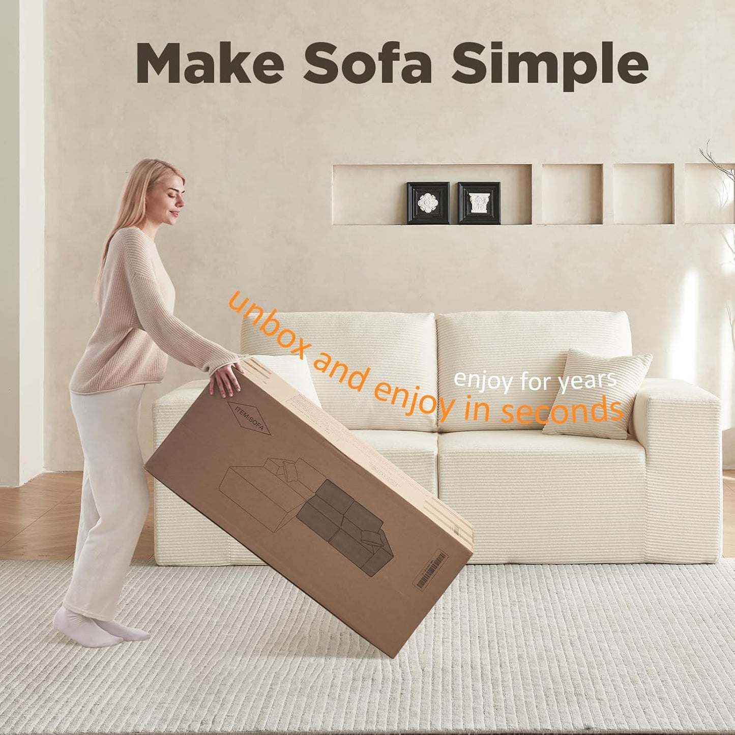 INGEROOM 79" Cloud Couch, Loveseat Sofa with Deep Seat, Modern Plush Corduroy Small Couch for Living Room Bedroom（Beige）