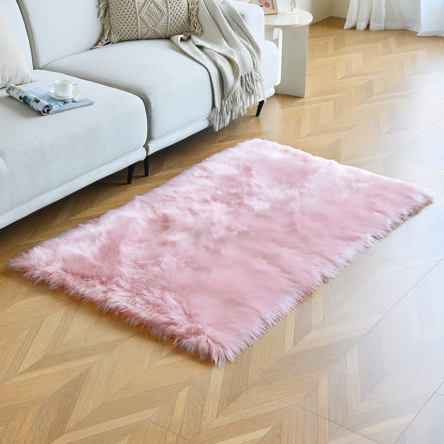 duduta Pink Faux Sheepskin Fur Rug 3x5 ft, Fluffy Shag Girls Bedroom Dorm Nursery Playroom Carpet Rug Non Slip Washable