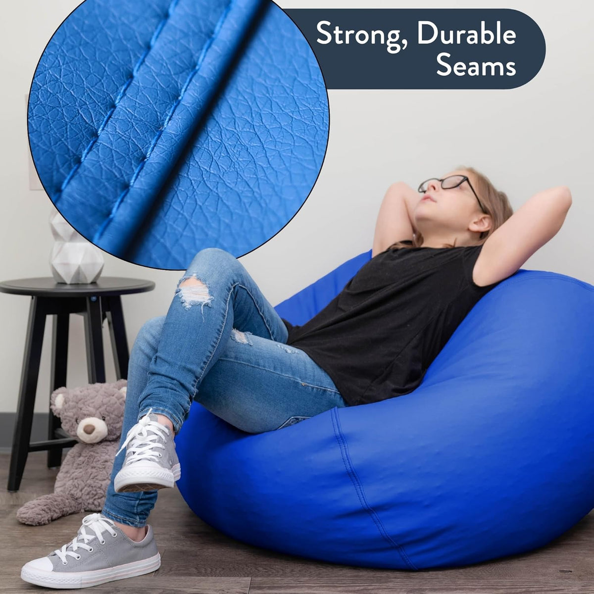 Children's Factory 35" Kids Bean Bag Chairs, Flexible Seating Classroom Furniture, Beanbag Ideal for Boy/Girl Toddler Daycare or Playroom, Blue (CF610-005)