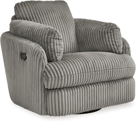 Signature Design by Ashley Tie-Breaker Casual Manual Press-Back Swivel Glider Rocker Recliner with 2 Bolster Pillows and Hidden Storage, Light Gray