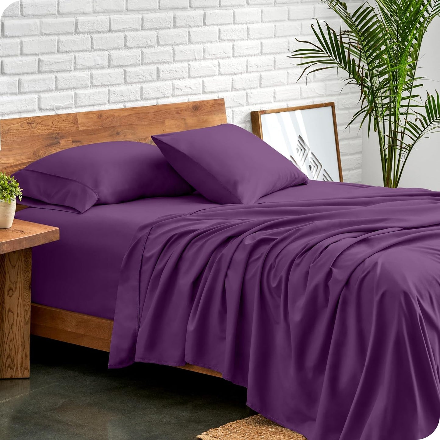 Bare Home Queen Sheet Set - Luxury 1800 Ultra-Soft Microfiber Queen Bed Sheets - Double Brushed - Deep Pockets - Easy Fit - 4 Piece Set - Bedding Sheets & Pillowcases (Queen, Plum)