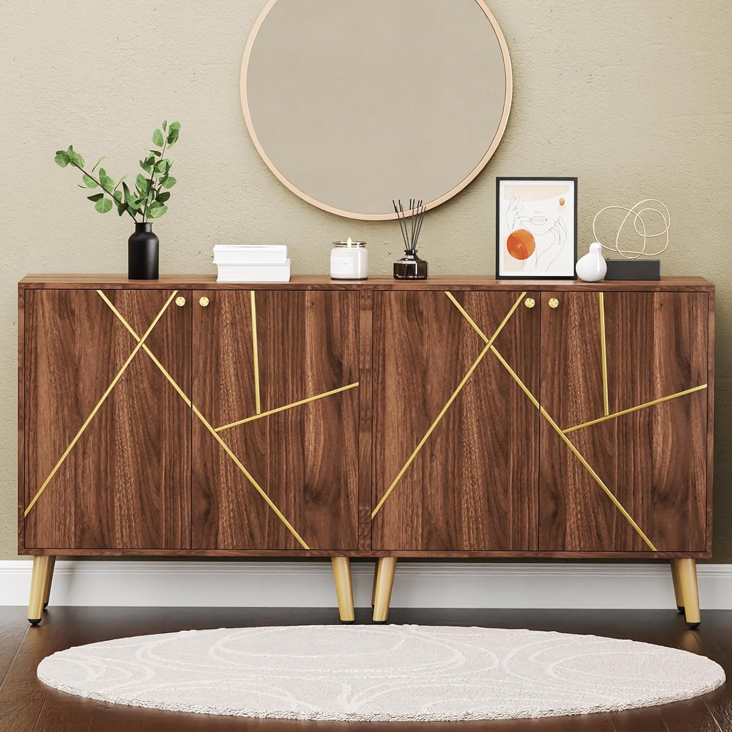 Storage Cabinet, Free Standing Buffet Cabinet, Morden Sideboard and Buffet Storage, Wood Accent Cabinet for Living Room, Hallway, Entryway (2, Brown)