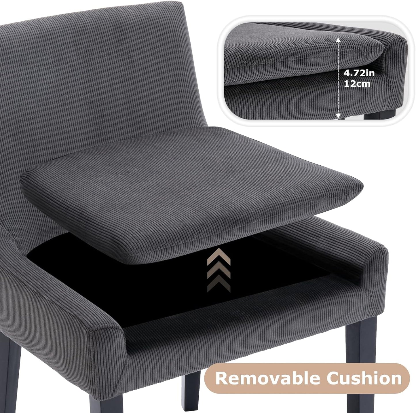 COLAMY Modern Dining Chairs Set of 4, Upholstered Corduroy Accent Side Leisure Chairs with Mid Back and Wood Legs for Living Room/Dining Room-Grey