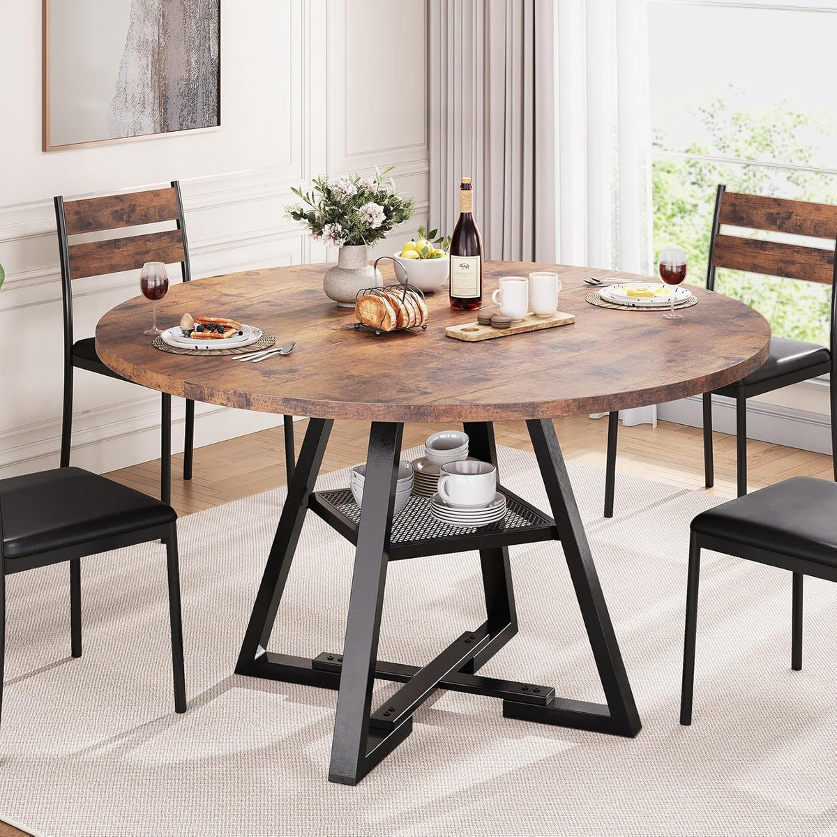 Round Dining Table for 4,Kitchen Dining Room Circle Dinner Pedestal Table,Space Saving Wood Kitchen & Dining Room Furniture (Vintage, 42In)