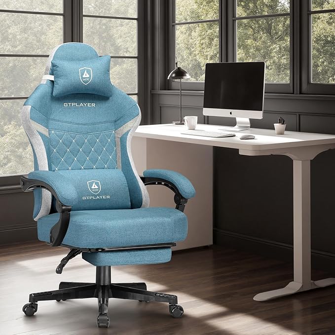 GTPLAYER Gaming Chair, Fabric Computer Office Chair with Pocket Spring Cushion, Ergonomic Office and Gaming, Video Gaming Chair with Linkage Armrests, High Back Desk Chair with Adjustable Recliner