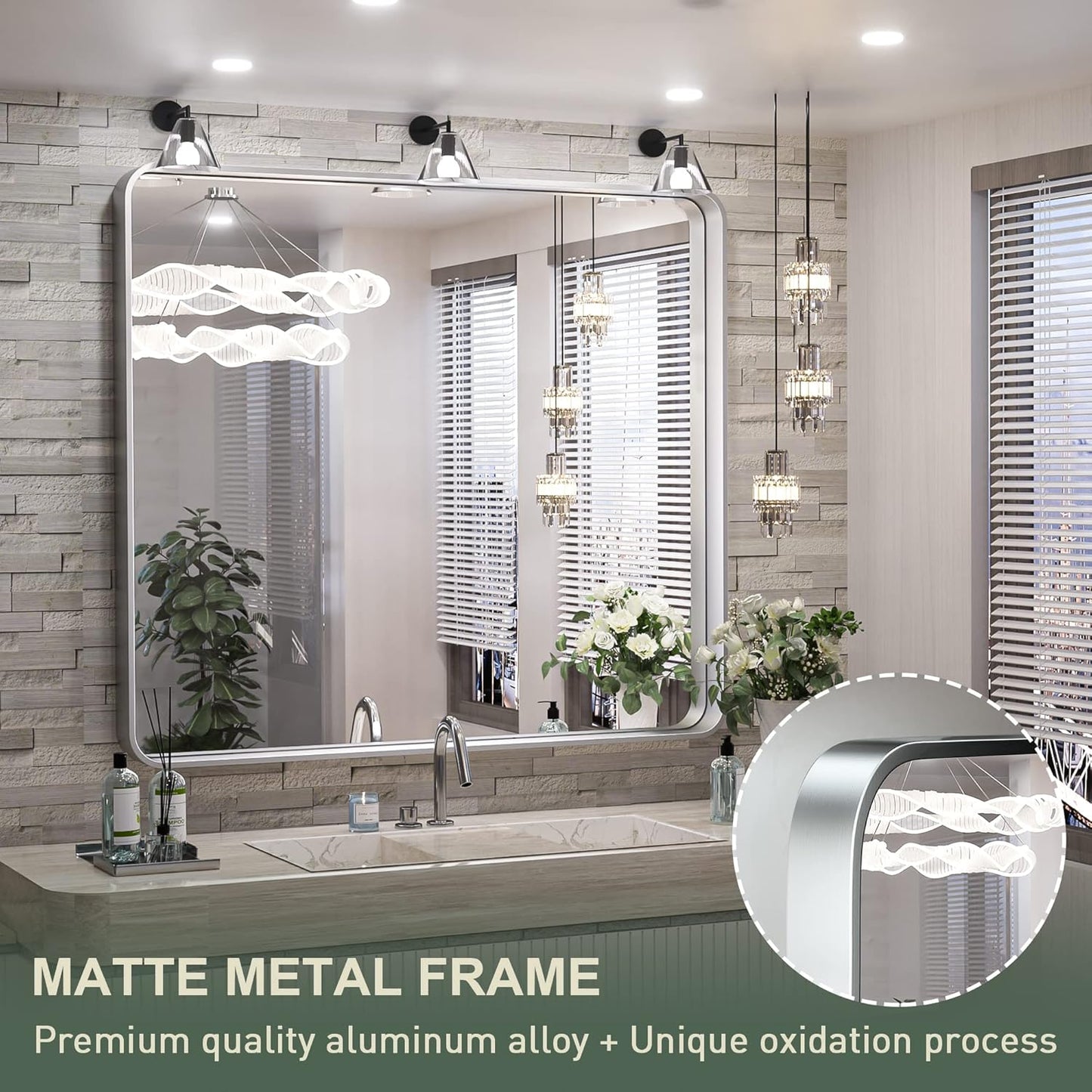 TokeShimi 36 x 36 Inch Wall Mirror Brushed Silver Bathroom Vanity Mirror with Metal Frame Aluminum Alloy Soft Rounded Corner for Modern Farmhouse Wall Decor 1”Deep (Horizontal/Vertical)