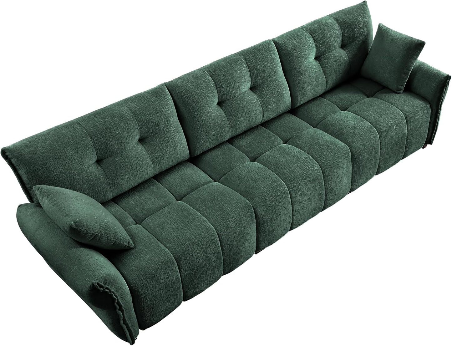 Modern Chenille Fabric 3-Seat Sofa w/ 2 Pillows, Premium Upholstery Living Room Couch with Tufted Backrest & Comfortable Armrests and High-Resilience Memory Foam Cushions,Green