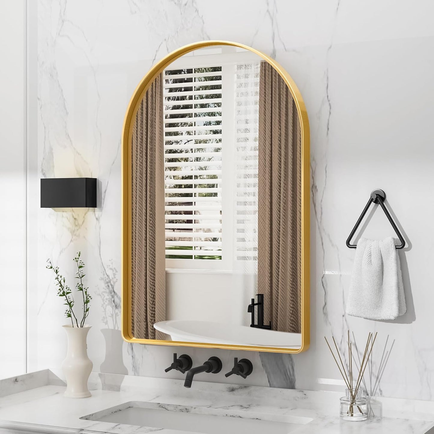 Suidia 24" x 36" Bathroom Mirror, Bathroom Vanity Mirror Metal Framed, Wall-Mounted Mirrors for Bedroom, Living Room, Entryway, Hallway, Gold, Arch Style