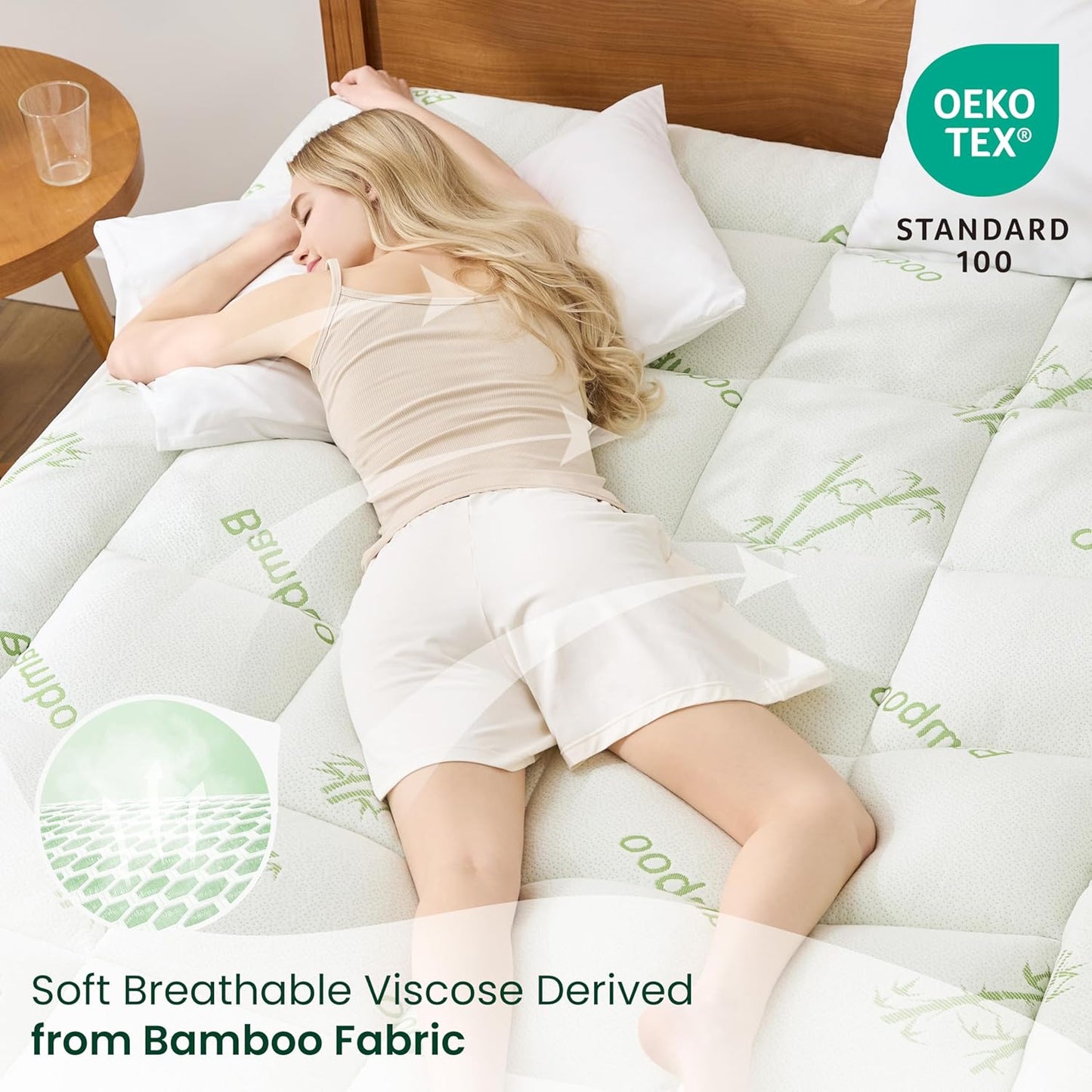 Love's cabin Twin Mattress Topper, Rayon Derived from Bamboo, 900 GSM Breathable Mattress Topper Pad, Thick Pillow Top Mattress Pad Stretches up with 8"-20" Deep Pocket(39"x75"), Green