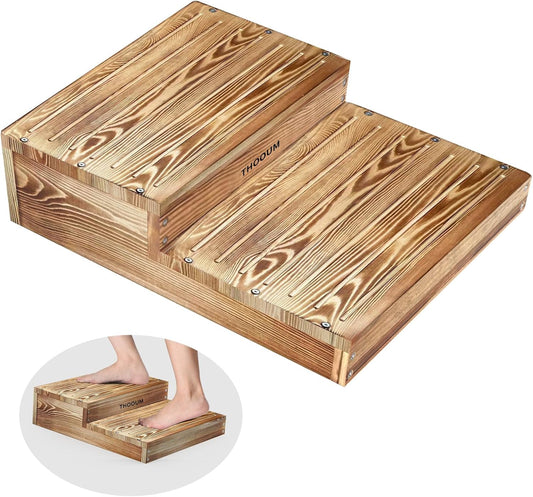 Wooden 2 Step Stool for High Beds, Moderate & Applicable 2-Step Stools for Seniors, Solid Wood steppingStool, Built-in Handle for Easy Carrying, 20.0" W