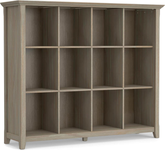 SIMPLIHOME Acadian Bookcase - 57 inch Tall 12-Cube Solid Wood Storage Display Unit in Distressed Grey, Transitional Cube Organizer for Living Room or Office with Fixed Shelves and Tapered Legs